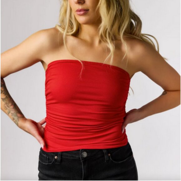 NWOTRibbed Red Tube Top Ruched Sides in Red Size Small - Picture 1 of 4